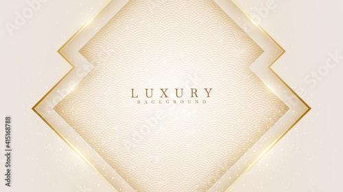Elegant abstract gold background with shiny elements cream shade. Realistic Japanese luxury paper cut style 3d modern concept. vector illustration for design.