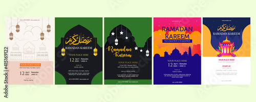 Set of Ramadan Kareem 2021 . Iftar party celebration collection bundles 1442 H. 