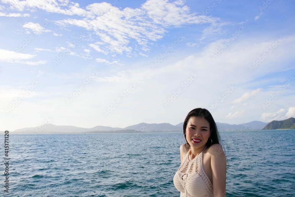 Portrait woman on yacht deck.