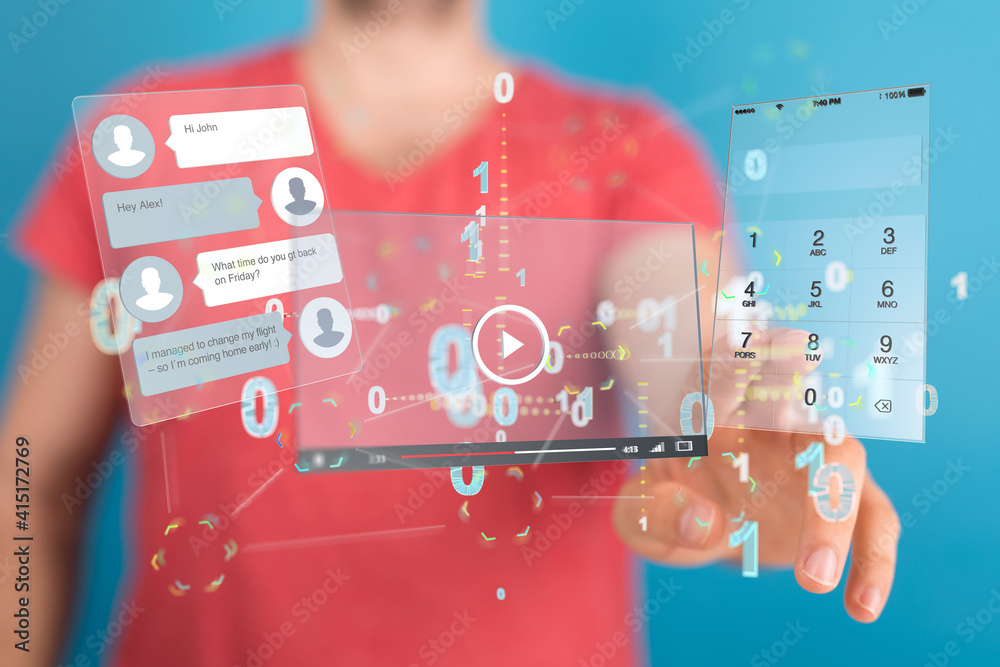 Interface web application in hand 3d Stock Photo | Adobe Stock