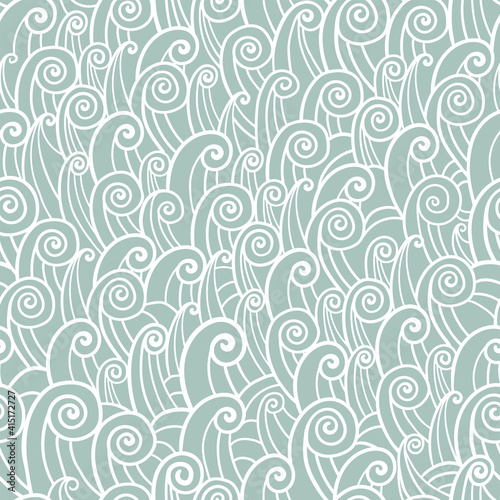 Hand drawn doodle waves, seamless pattern, fun marine background, water, ocean, great for banners, wallpapers, textiles, wrapping - vector design