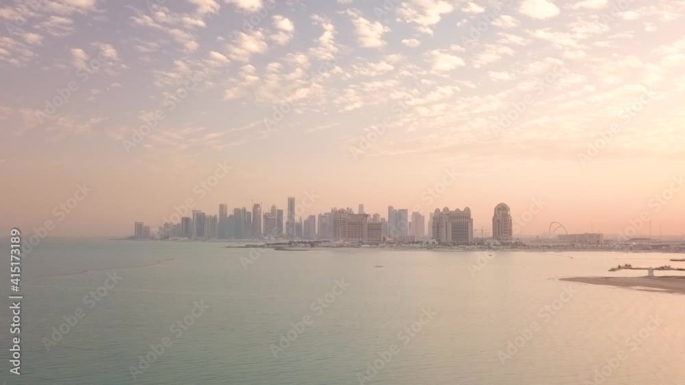 Aerial view of Doha cityscape during sunset, Qatar Aerial view of Doha cityscape during sunset, Qatar