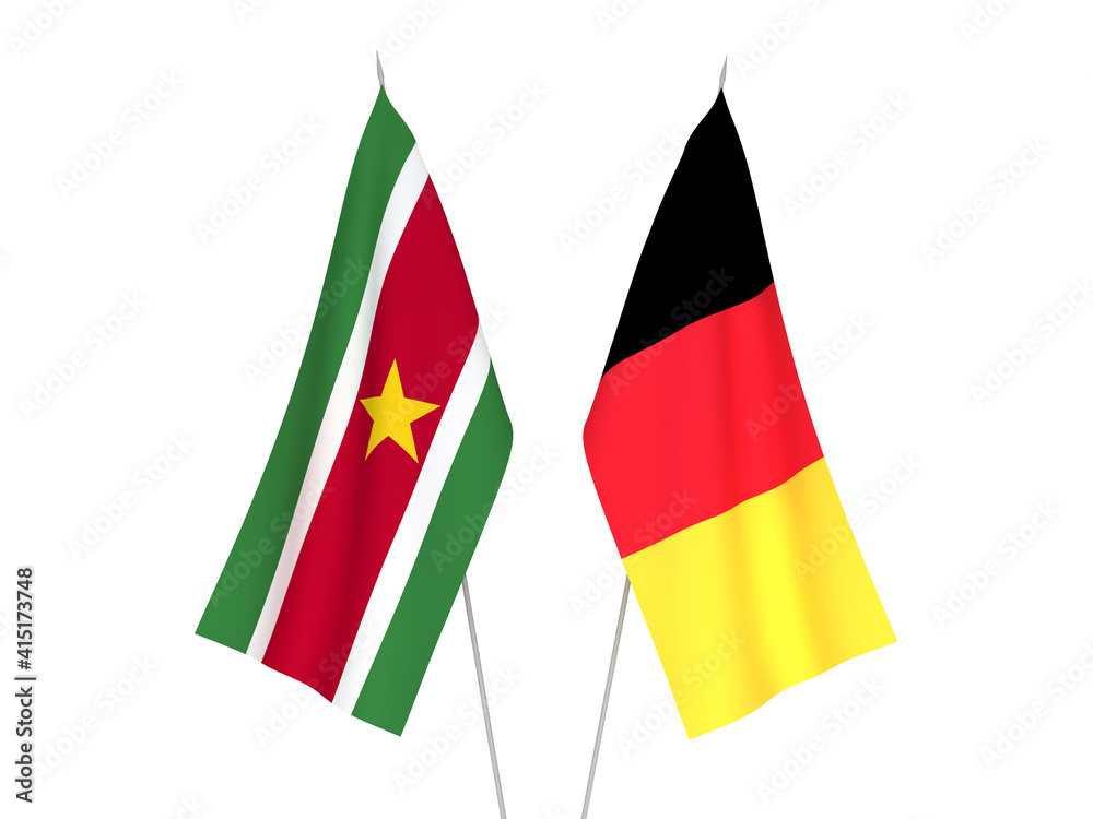 National fabric flags of Belgium and Suriname isolated on white background. 3d rendering illustration. National fabric flags of Belgium and Suriname isolated on white background. 3d rendering illustration.