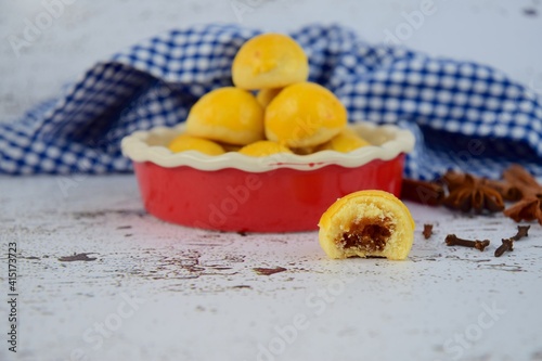 Nastar or Indonesian pineapple tart cookies. Served to celebrate Eid al-Fitr photo