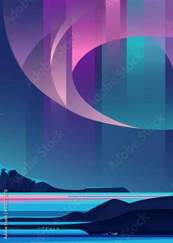 Beautiful aurora borealis. Landscape with natural light show in vertical orientation.