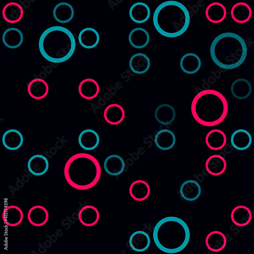Azure and pink circles. Black background. Vector circles pattern.