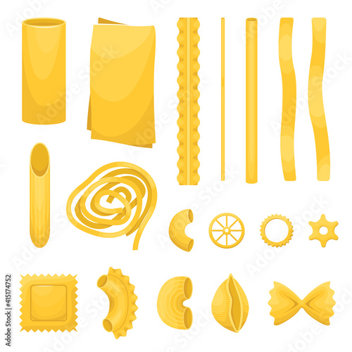 The vector set of different types of italian pasta.