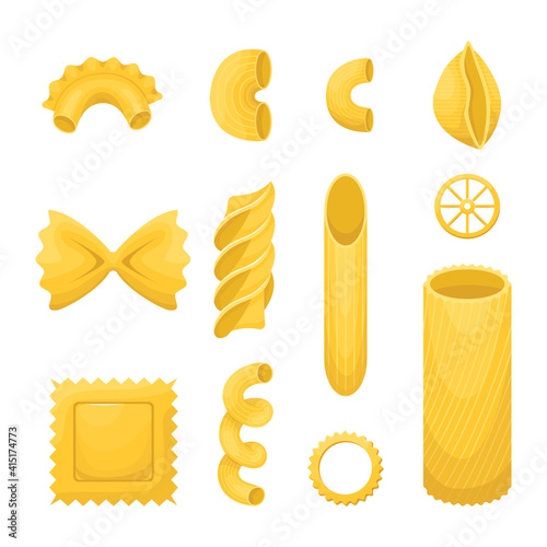 The vector set of different types of italian pasta.