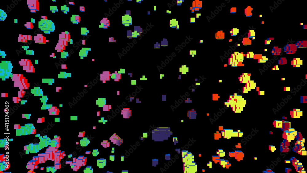 3D pixel blocks over black 3D pixel blocks over black