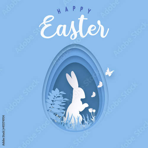 Happy easter colorful paper cut rabbit egg card