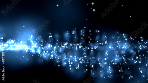 Blue dust particles floating over black