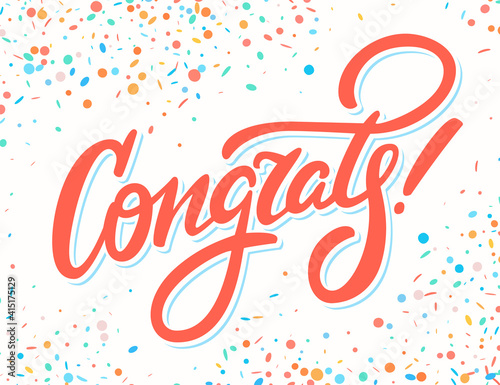Congrats. Greeting card. Vector handwritten lettering.