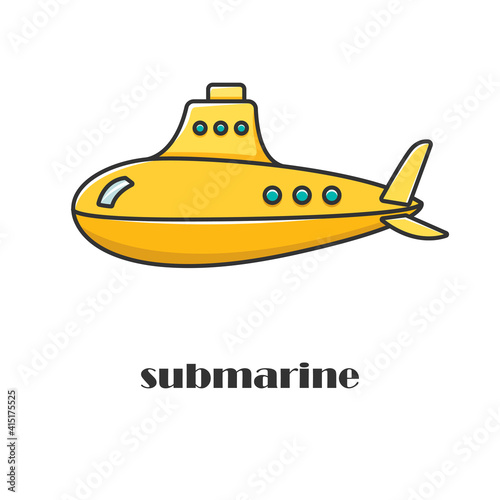 Vector illustration of the yellow submarine. Military vessels. The Navy.