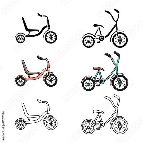Vector set of tricycles. Cycling. Active lifestyle. Line art
