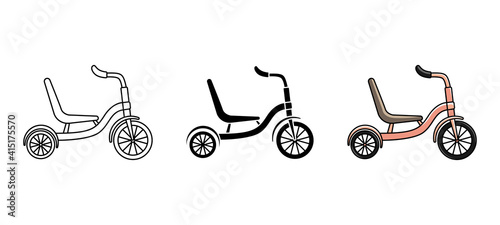Vector set of tricycles. Cycling. Active lifestyle. Line art