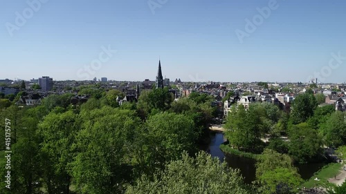 Aerial view of Vondelpark, public park in Amsterdam, Netherlands. Famous place in dutch city to visit. Travel destinations in Europe. photo