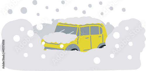 車が雪に埋もれているイラスト