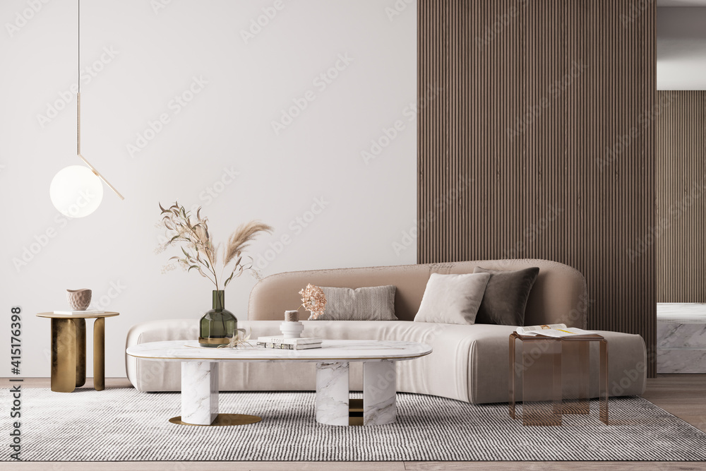 Fototapeta premium Interior Living Room Wall Mockup 