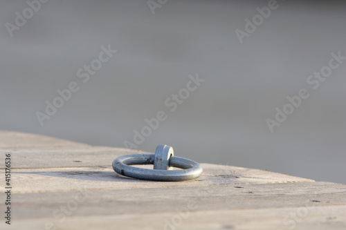 closeup of an new mooring ring mounted on the boardwalk