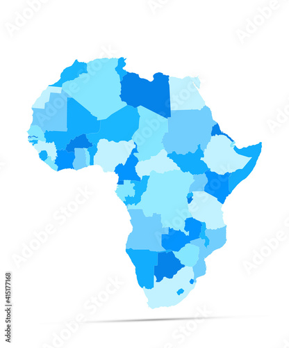 Empty Political map of Africa spotted blue colors isolated on white