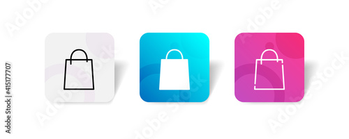 shopping bag icon set in line  solid  glyph  3d gradient style