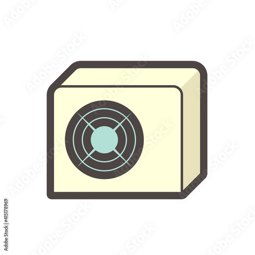 Condenser unit or compressor vector icon. Outside part of air conditioner (AC) or air conditioning HVAC system. Temperature control technology to heat ventilation by fan for cooling home or building.