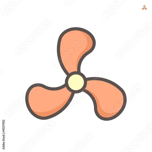 Fan propeller or turbine vector icon. That rotor and blades for motion by power energy of engine, electric motor or airflow. Industrial equipment for fan, boat, ship, airplane and aircraft. 64x64 px.