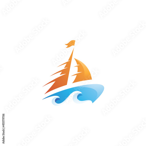 Boat Sial and Water Wave Sea Logo