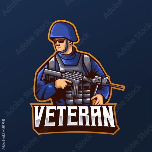 veteran soldier mascot and esport logo design. easy to edit and customize