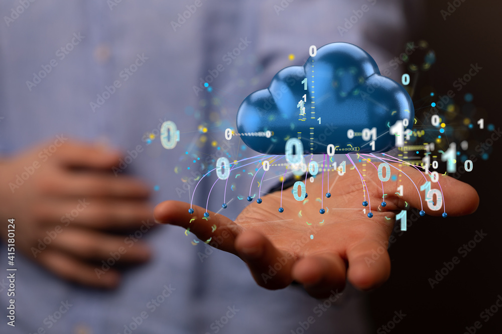 Augmented Analytics Data cloud storage network from lines, triangles ...