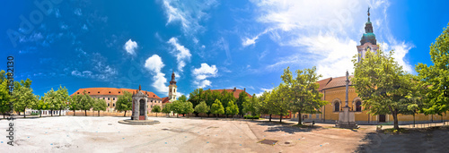 Town of Karlovac main square architecture and nature panoramic view