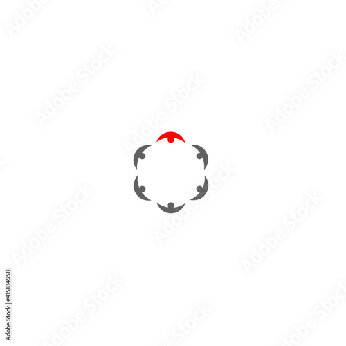 One selected human ( red ) from crowd. Sign, symbol, art, logo isolated on white
