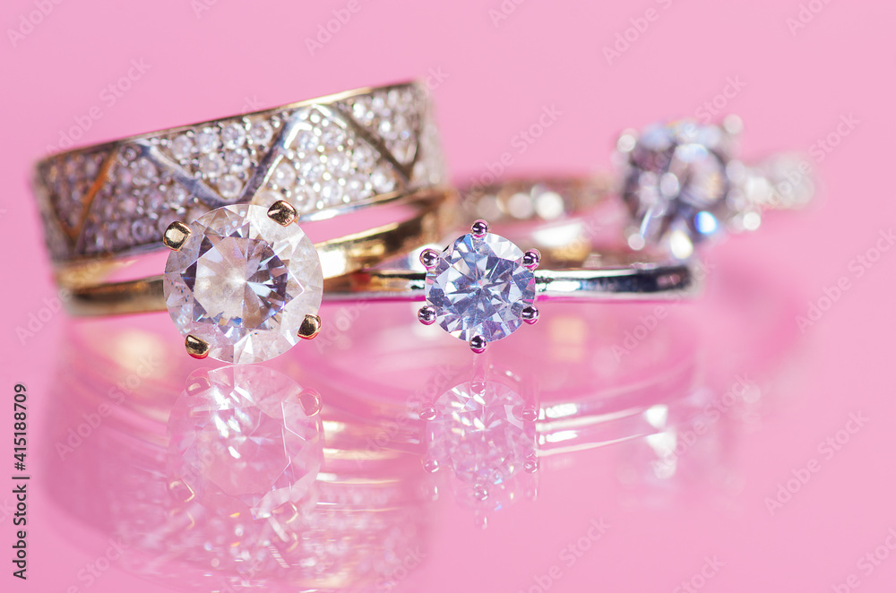 Rings on a pink background. Rings on a pink background.