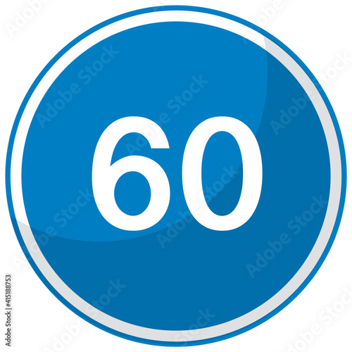 Blue minimum speed limit 60 road sign isolated on white background