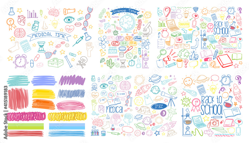 Set of colorful object and symbol hand drawn doodle on white background Set of colorful object and symbol hand drawn doodle on white background