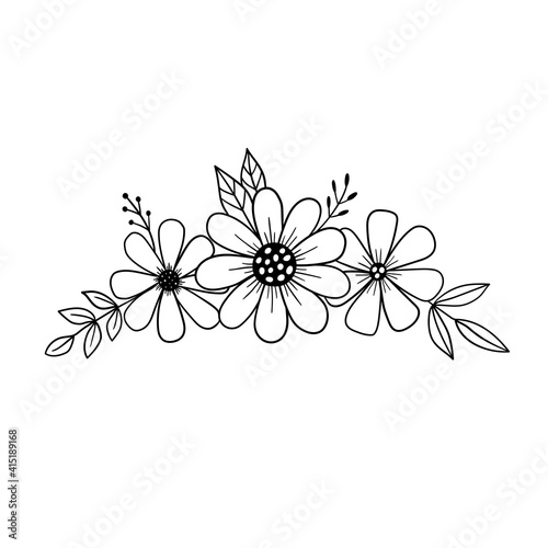 Flower wreath. Flower Border. Outline drawing. Line vector illustration.