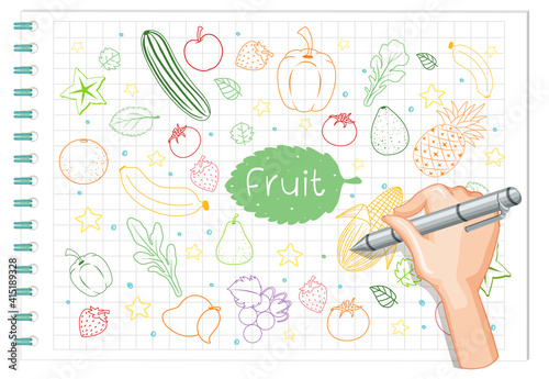 Hand drawing fruit element doodle on paper