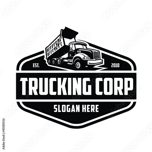Trucking Logo Design. Emblem Badge Logo Concept. Black and white color. Ready Made Logo Template Vector Isolated