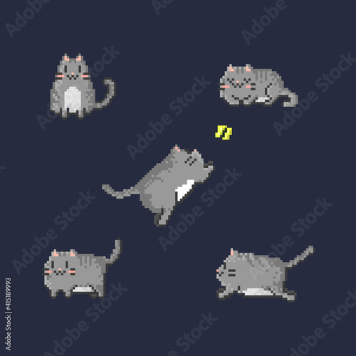 Cute pixel cat vectorset.8bit art.eps10