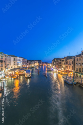 Italy, Venice. Grand Canal at Twilight from Rialto Bridge