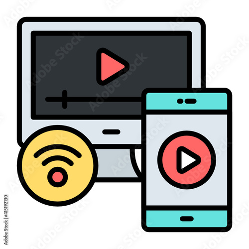 The Multimedia Internet of Things Concept Vector color line Icon Design, Internet of things symbol on white background, IoT and automation stock illustration 