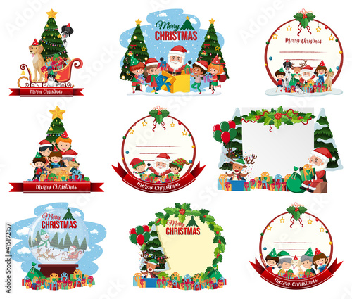 Set of blank Christmas postcard and logo isolated