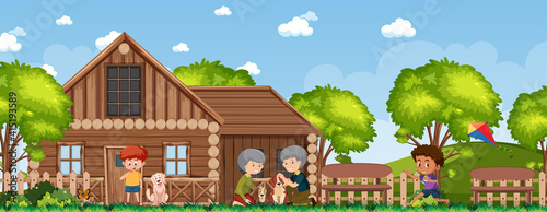 Happy family at the rural house