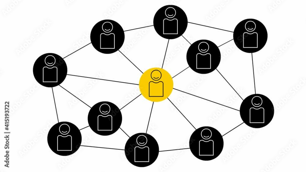 Animated symbol of people connect among themselves. Concept of management, connection, communication, social network, teamwork. Vector illustration isolated on white background.
