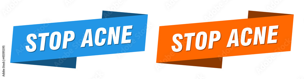 stop acne banner. stop acne ribbon label sign set stop acne banner. stop acne ribbon label sign set