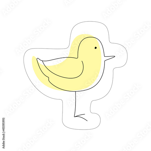 Doodle Chicken. Vector black outline of a Baby Bird on a white background. A design element for a banner, sticker, and postcard. 