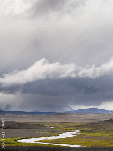 Landscape in the highlands between Hofsjokull and Langjokull (background), Iceland.