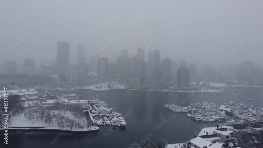 Opening shot of Vancouver downtown on a snowy day Opening shot of Vancouver downtown on a snowy day