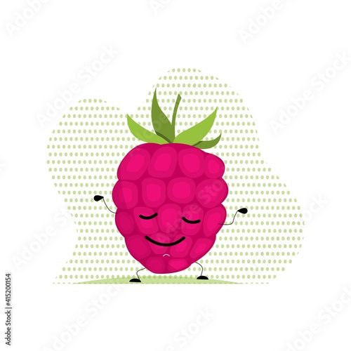 Cute raspberry isolated on the background. Vector illustration in flat cartoon style. Strawberry icon.