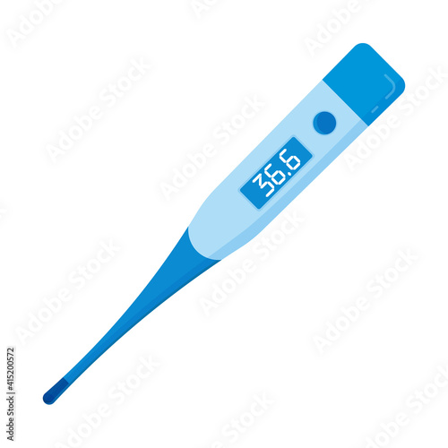 An electronic thermometer shows the temperature of a healthy person. Vector illustration on a white background in blue tones.